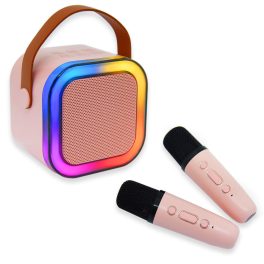   Karaoke szett - Bluetooth hangfal 2 db vezeték nélküli mikrofonnal - Rózsaszín