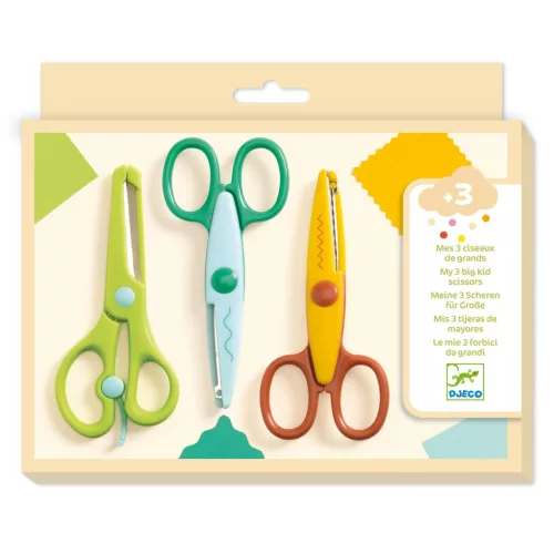 DJECO Kreatív eszközök - 3 olló - sima, cikk-cakk, hullám - My 3 Big Scissors!