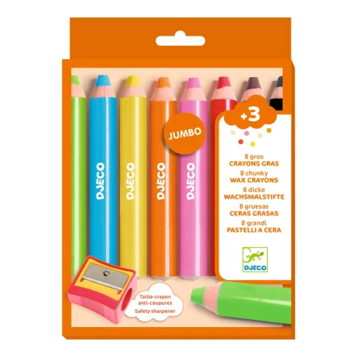 DJECO Kreatív eszközök - Vastag viaszceruza, 8 szín - 8 chunky wax crayons