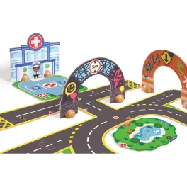   DJECO CRAZY MOTORS autópálya - Városi úthálózat épület elemekkel - Puzzl'Up City-Giant