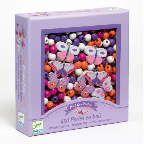 DJECO Fagyöngy készlet - Pillangók - Wooden beads, buterflies