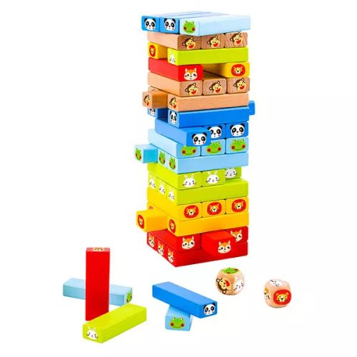 Tooky Toy - Fa toronyépítő játék - állatok