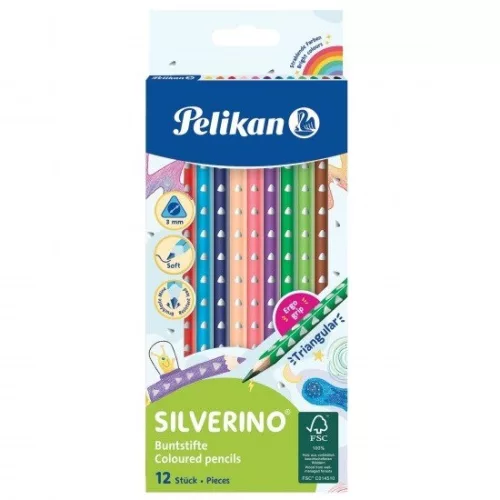 Pelikan: Silverino 12 darabos színes ceruza háromszögletű