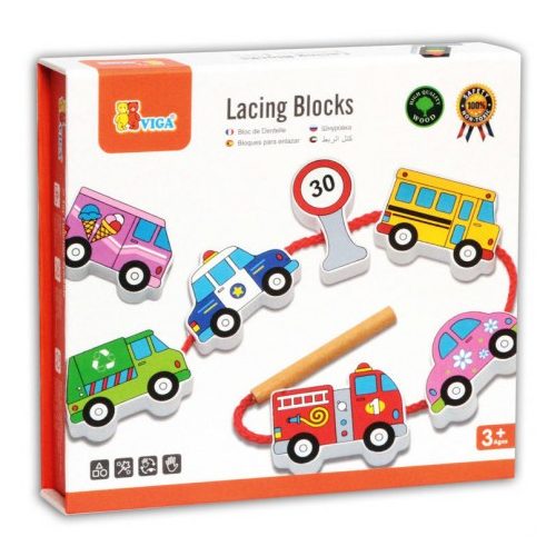 Viga Toys - Fűzőcske dobozban (járműves)
